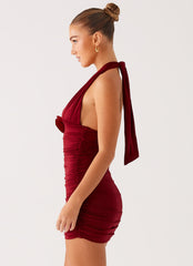 Abelia Halter Mini Dress - Maroon
