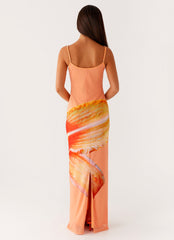 Bad News Mesh Maxi Dress - Orange Floral