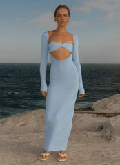 Carnation Long Sleeve Knit Maxi Dress - Blue