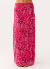 Corinna Low Rise Sequin Maxi Skirt - Fuschia