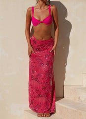 Corinna Low Rise Sequin Maxi Skirt - Fuschia
