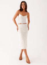 Crystal Clear Lace Midi Skirt - Ivory