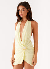 Eleanora Plunge Scarf Mini Dress - Yellow