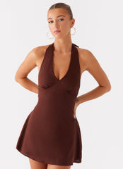 Heavy Hearted Linen Mini Dress - Brown