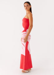 Jala Strapless Knit Maxi Dress - Red Floral