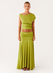 Liana Ruched Maxi Skirt - Green