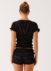 Natalia Ruched Top - Black Polka Dot
