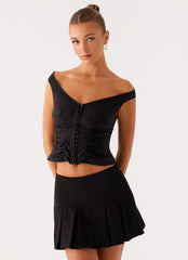 Shelby Pleated Mini Skirt - Black