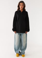 Torrie Oversized Polo Top - Black