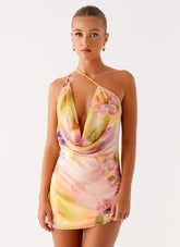 Bohemian Bliss Mesh Mini Dress - Sunburst Floral