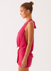 Eleanora Plunge Scarf Mini Dress - Pink