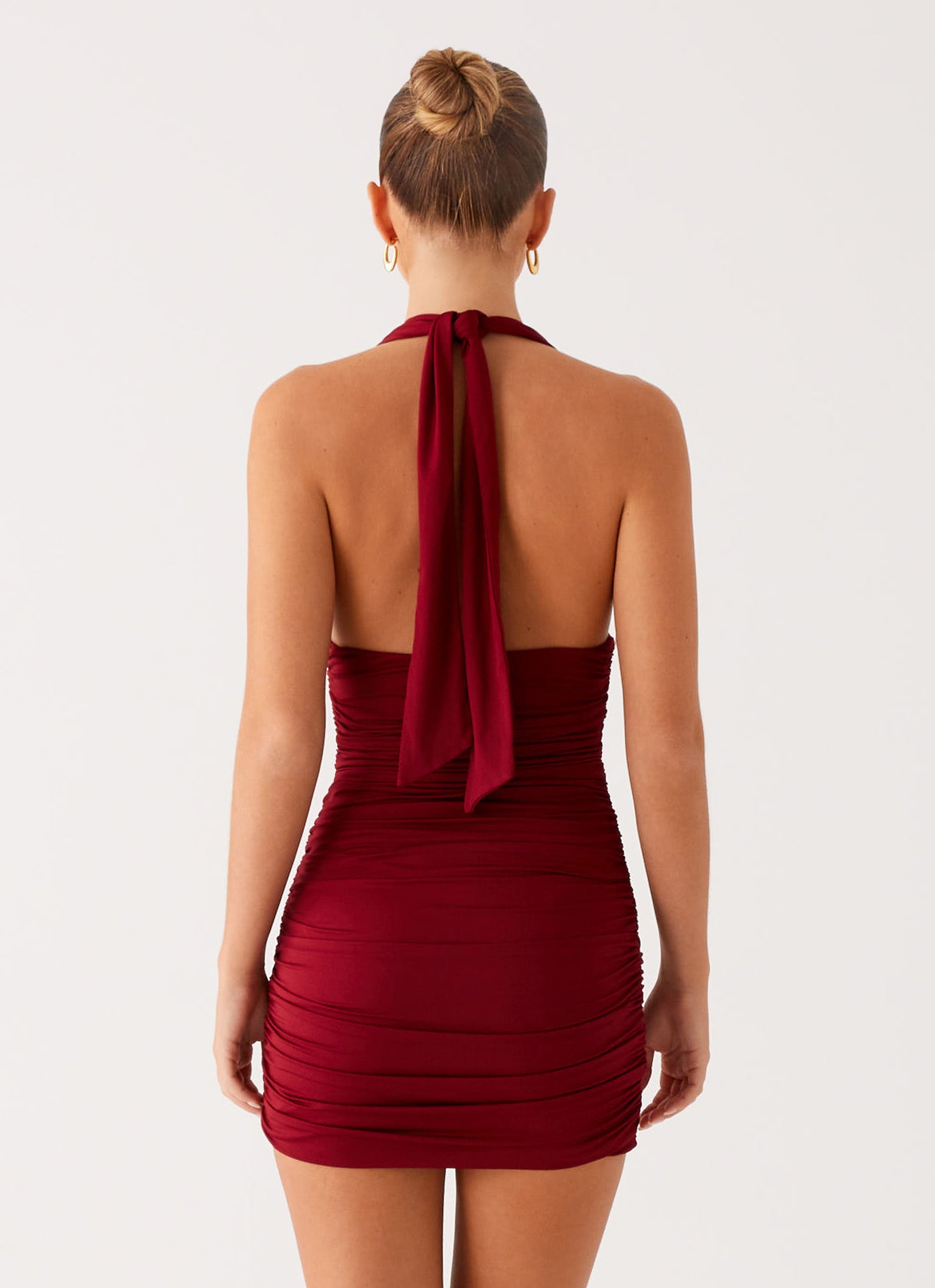 Abelia Halter Mini Dress - Maroon