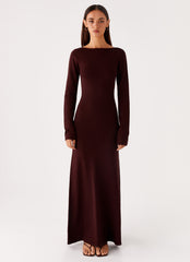 Adora Long Sleeve Knit Maxi Dress - Chocolate