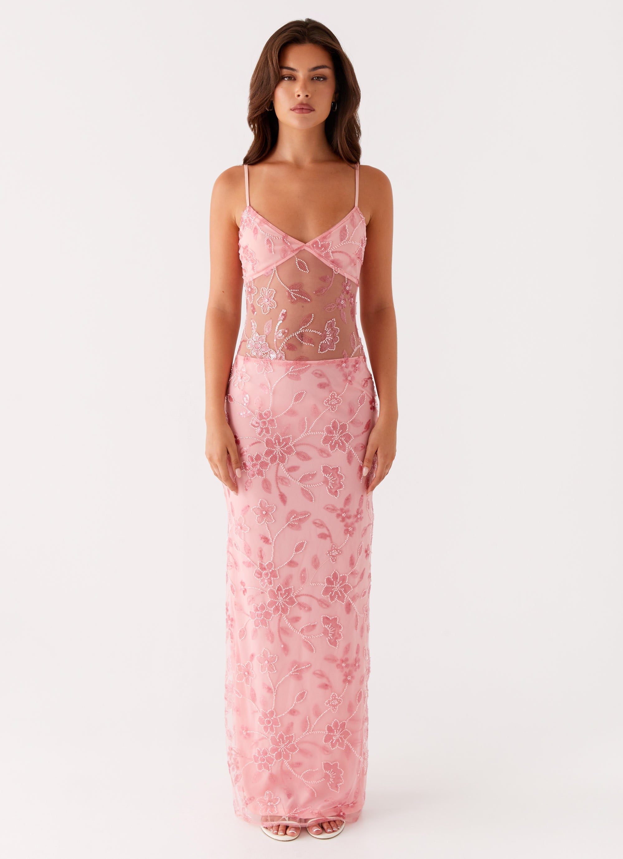 Akira Beaded Maxi Dress - Pink Orange