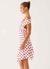 Alma Mini Dress - White Red Polka Dot