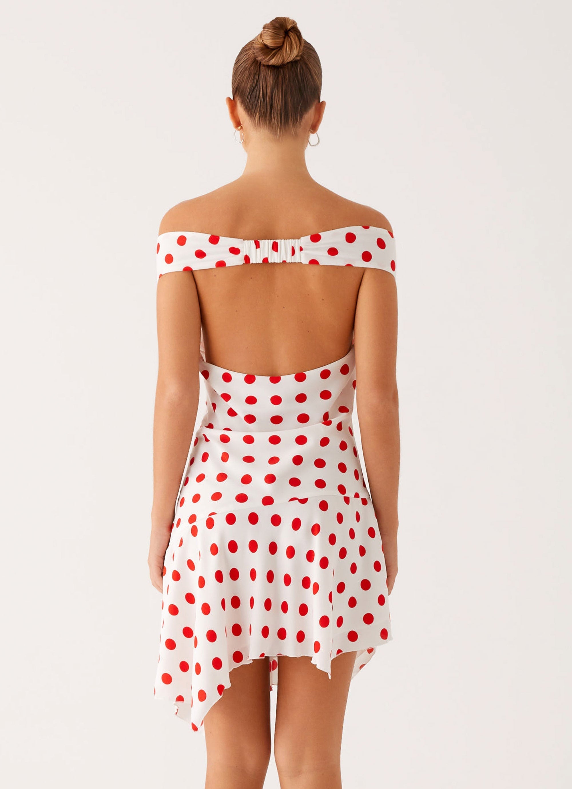 Alma Mini Dress - White Red Polka Dot