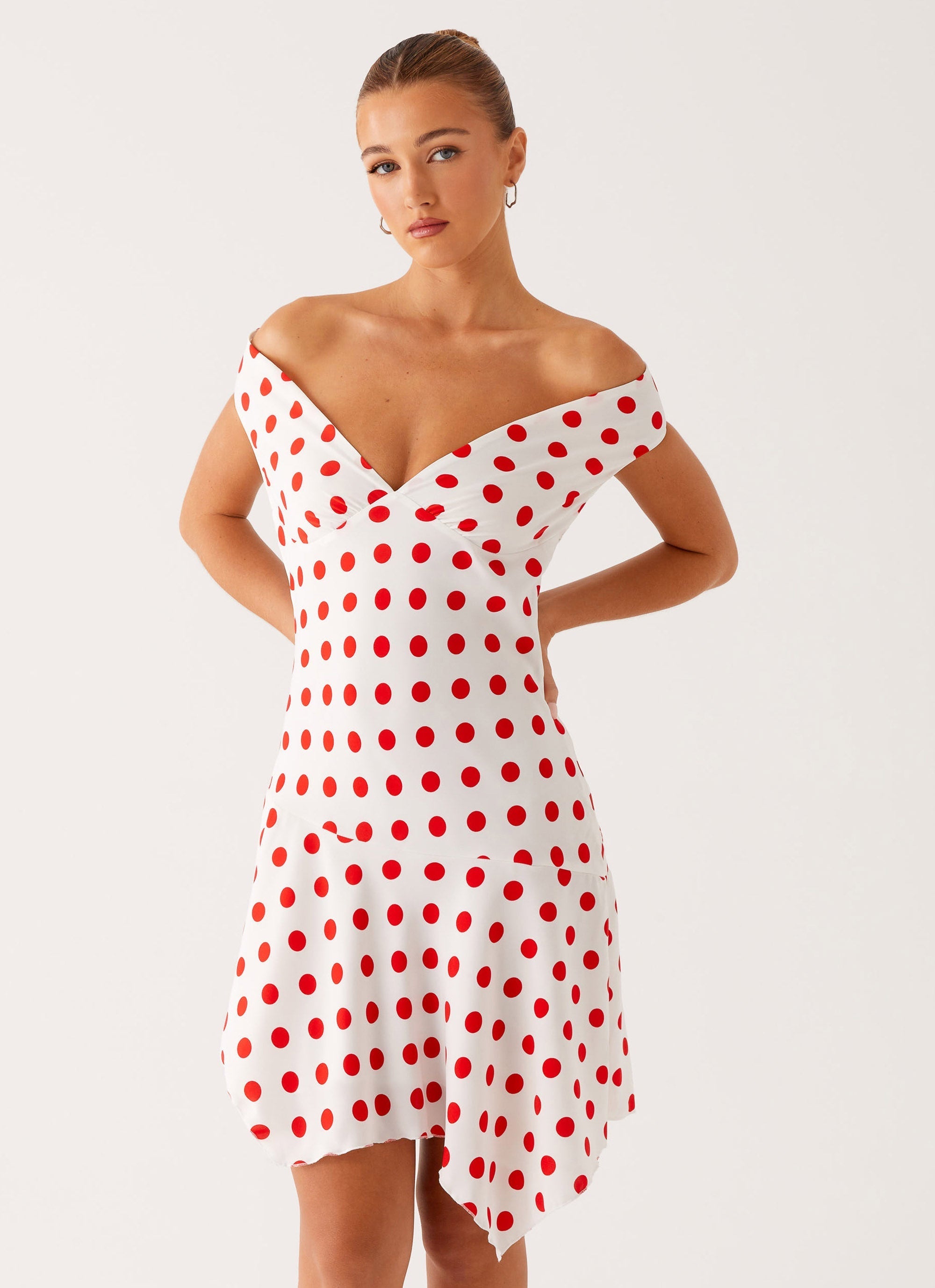 Alma Mini Dress - White Red Polka Dot