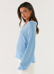Annie Knit Polo Top - Blue