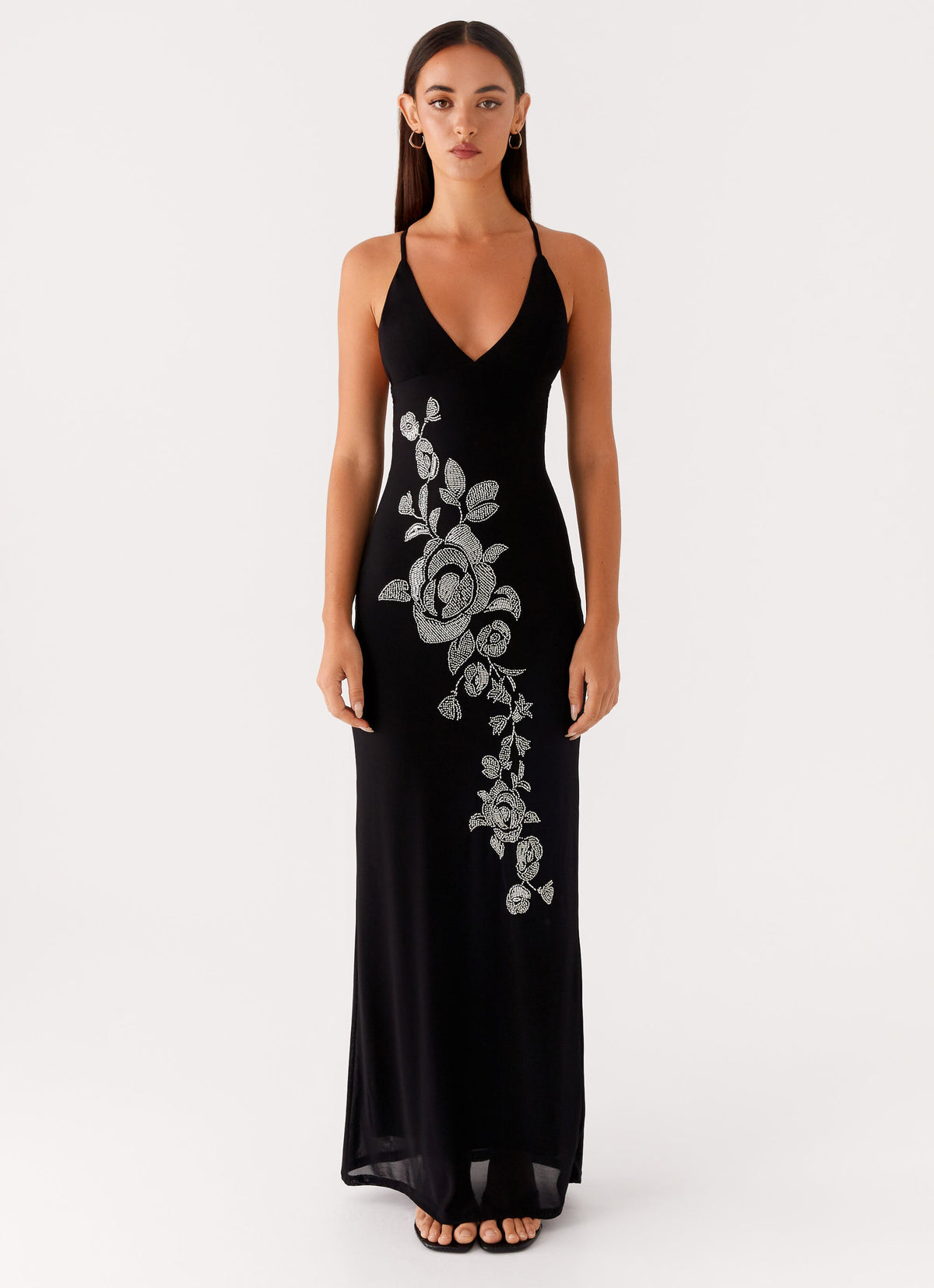 Beki Beaded Mesh Maxi Dress - Black