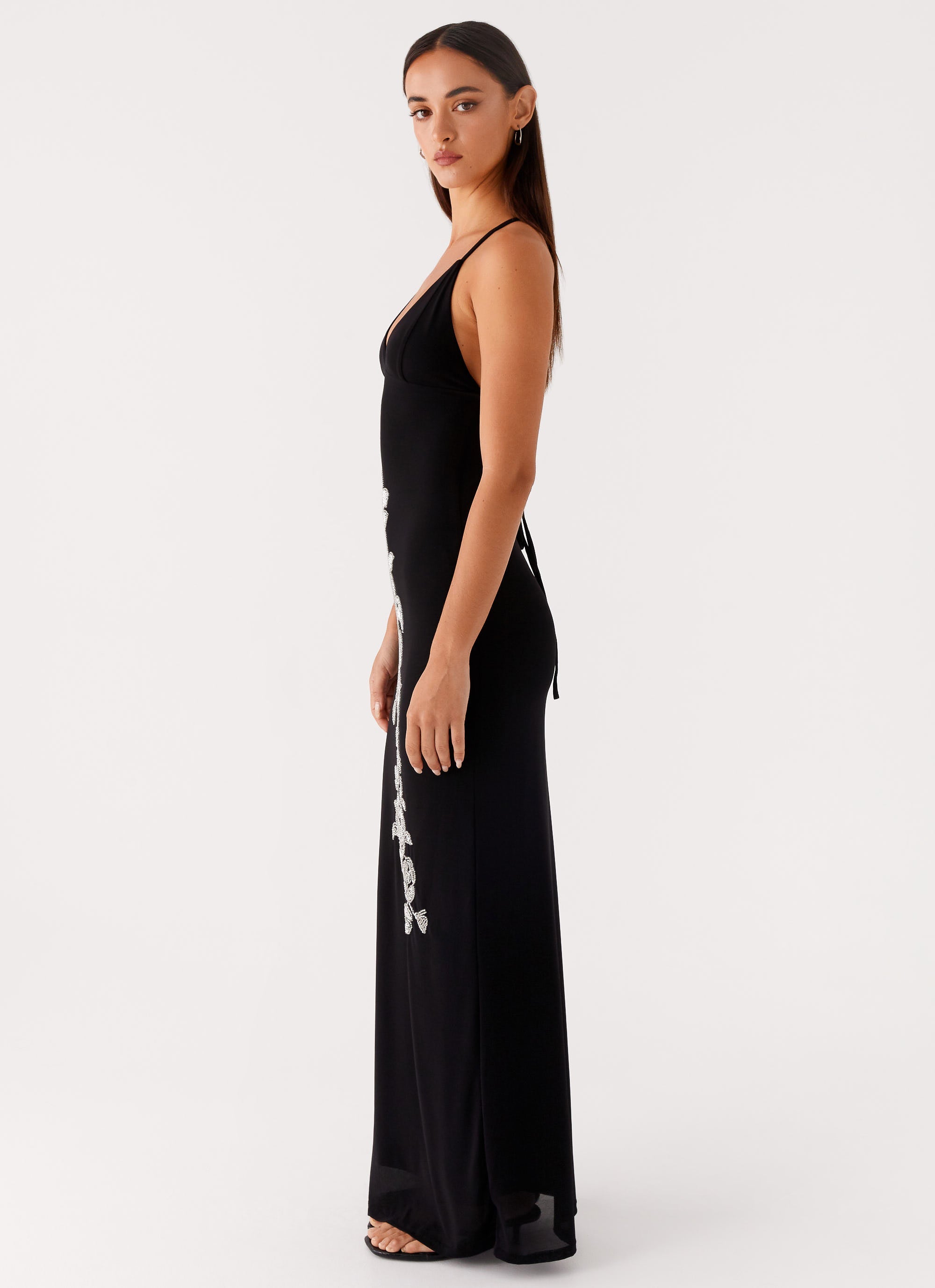 Beki Beaded Mesh Maxi Dress - Black