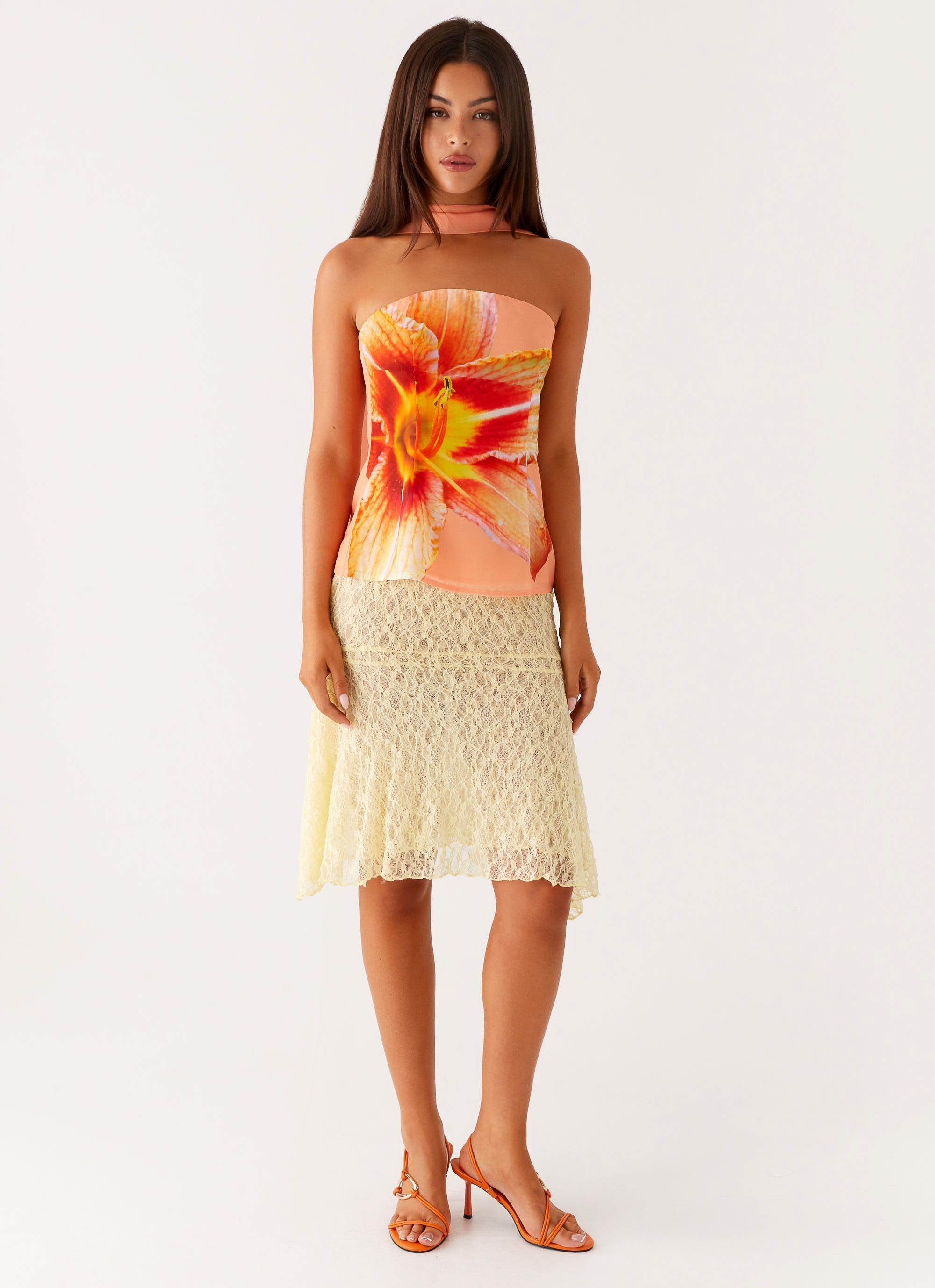 Blaise Scarf Top - Orange Floral