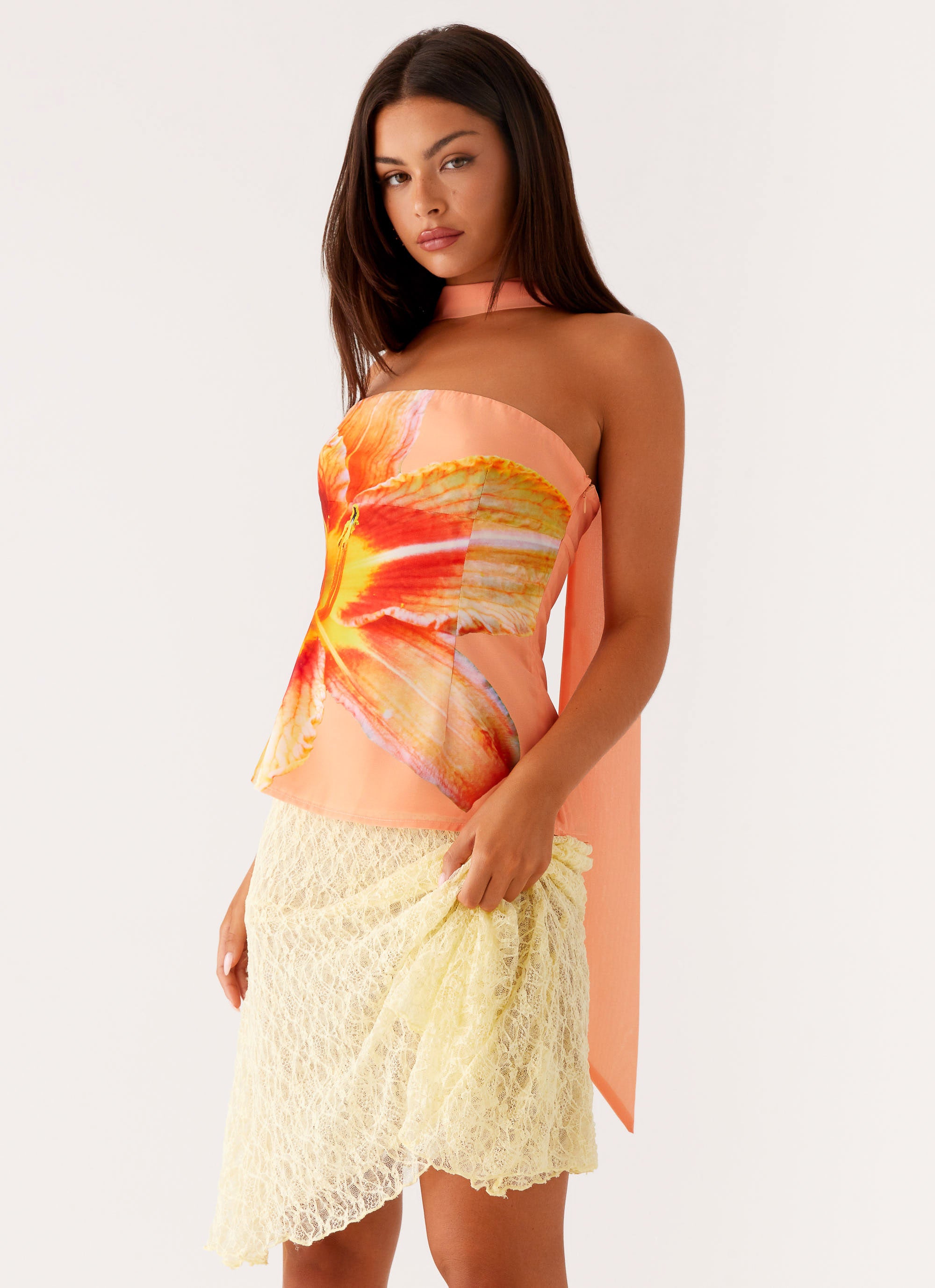Blaise Scarf Top - Orange Floral