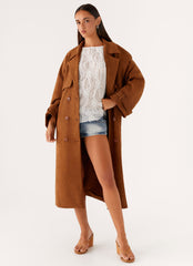 Bridie Faux Suede Trench Coat - Brown