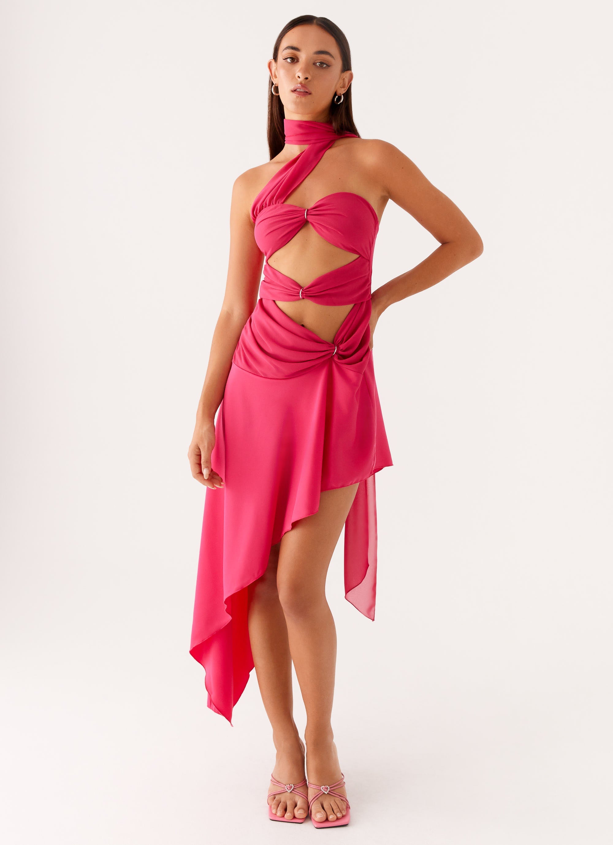Circa Scarf Midi Dress - Hot Pink