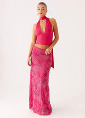 Corinna Low Rise Sequin Maxi Skirt - Fuschia