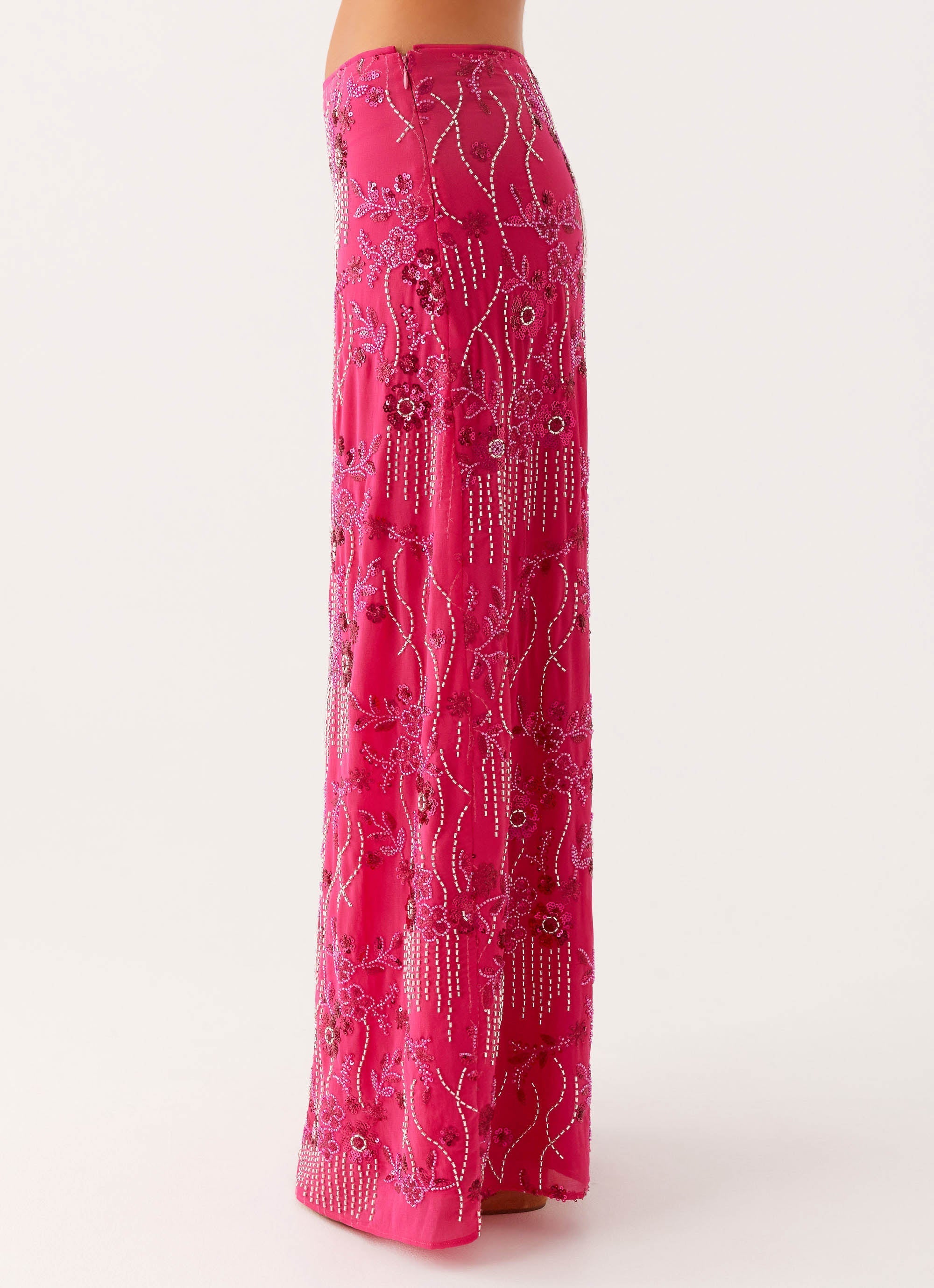 Corinna Low Rise Sequin Maxi Skirt - Fuschia