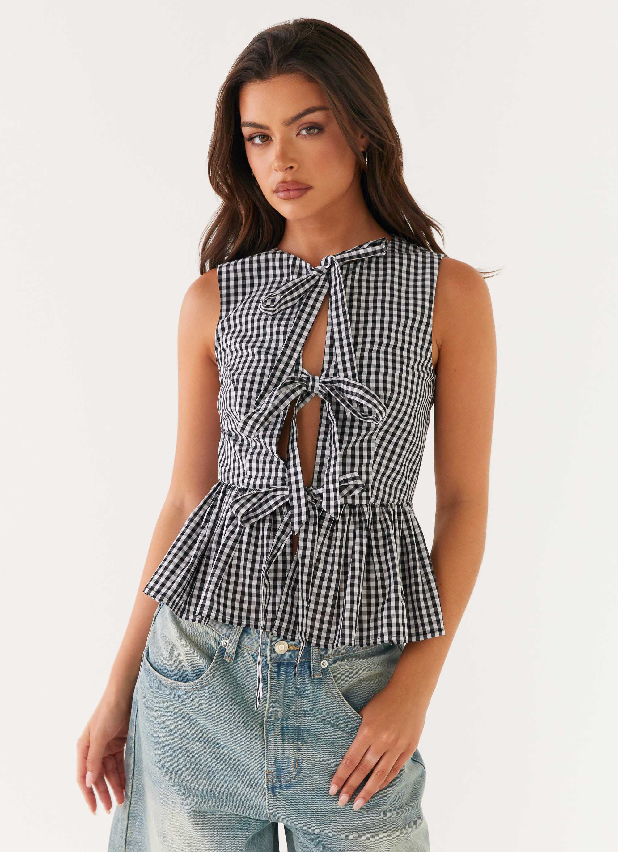 Cyrene Tie Top - Black Gingham