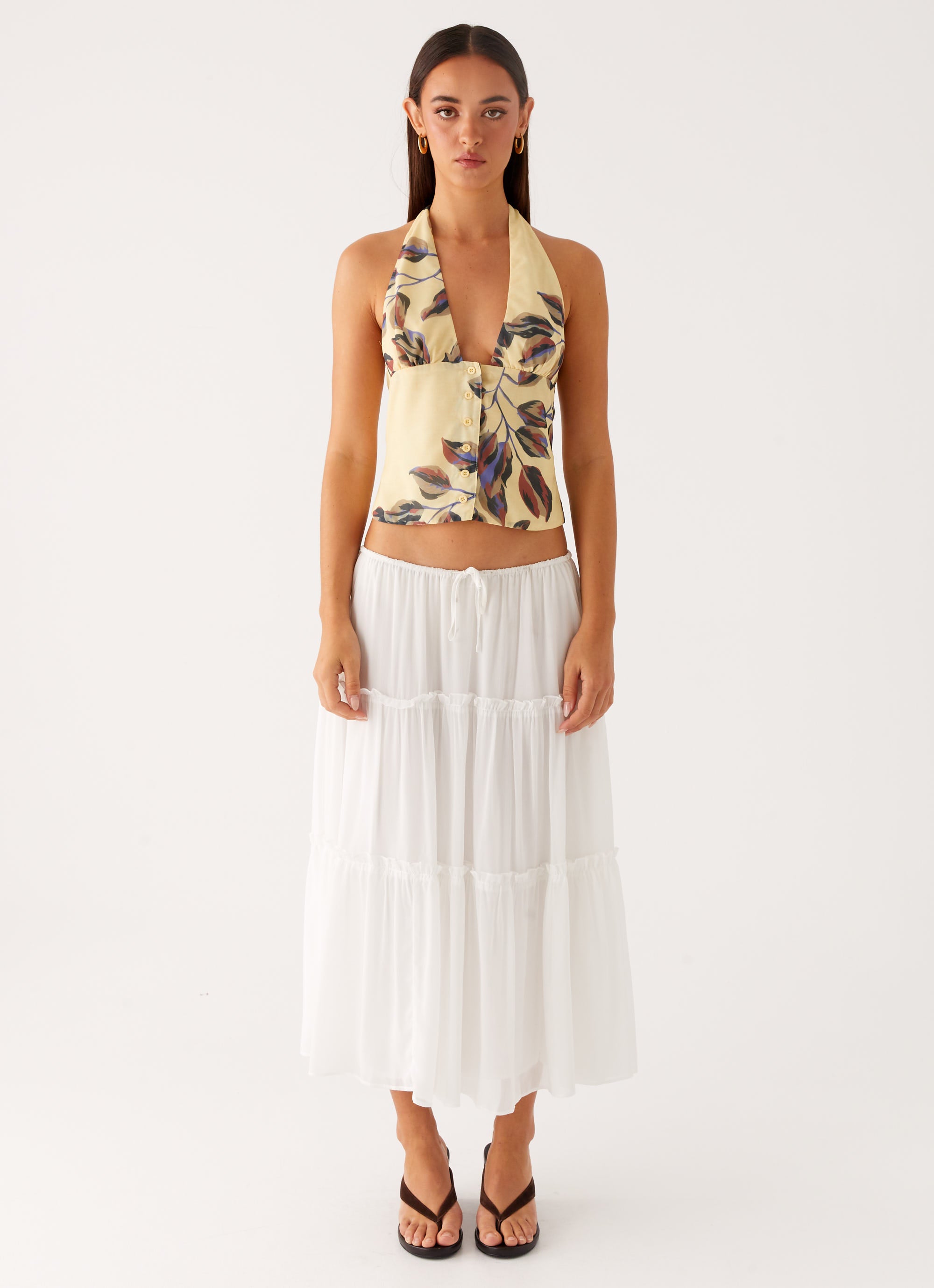 Devoted Halterneck Top - Buttercream Floral