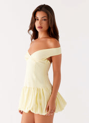 Endless Romance Off Shoulder Mini Dress - Yellow