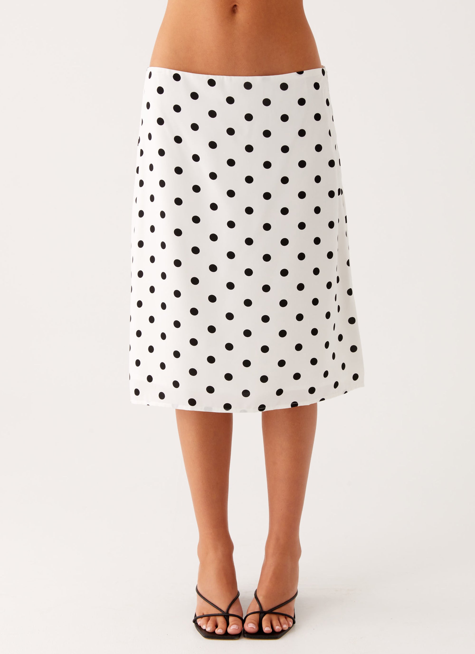 Evoke Chiffon Midi Skirt - White Polka Dot