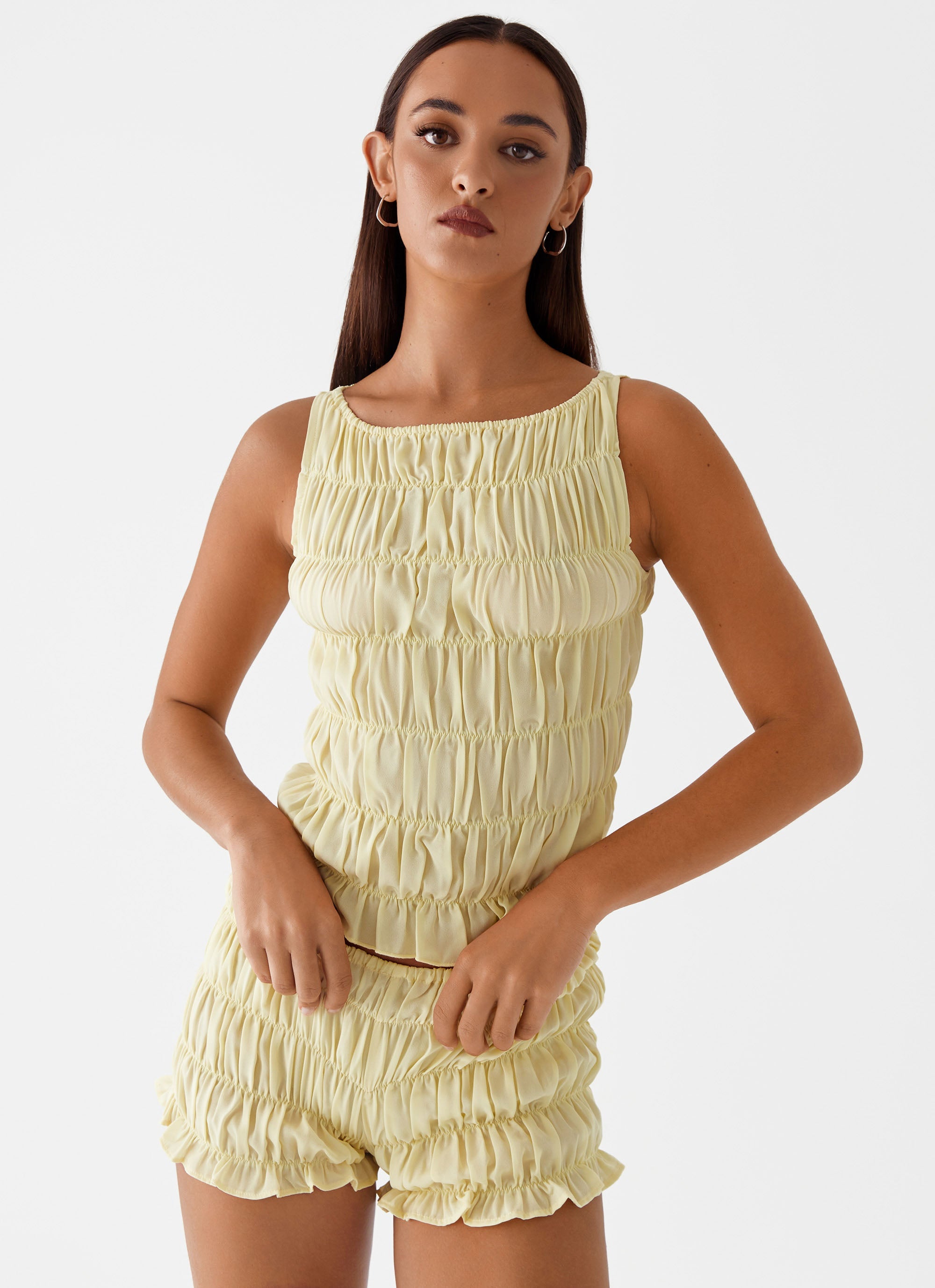 Girls Like Us Ruched Mini Shorts - Yellow