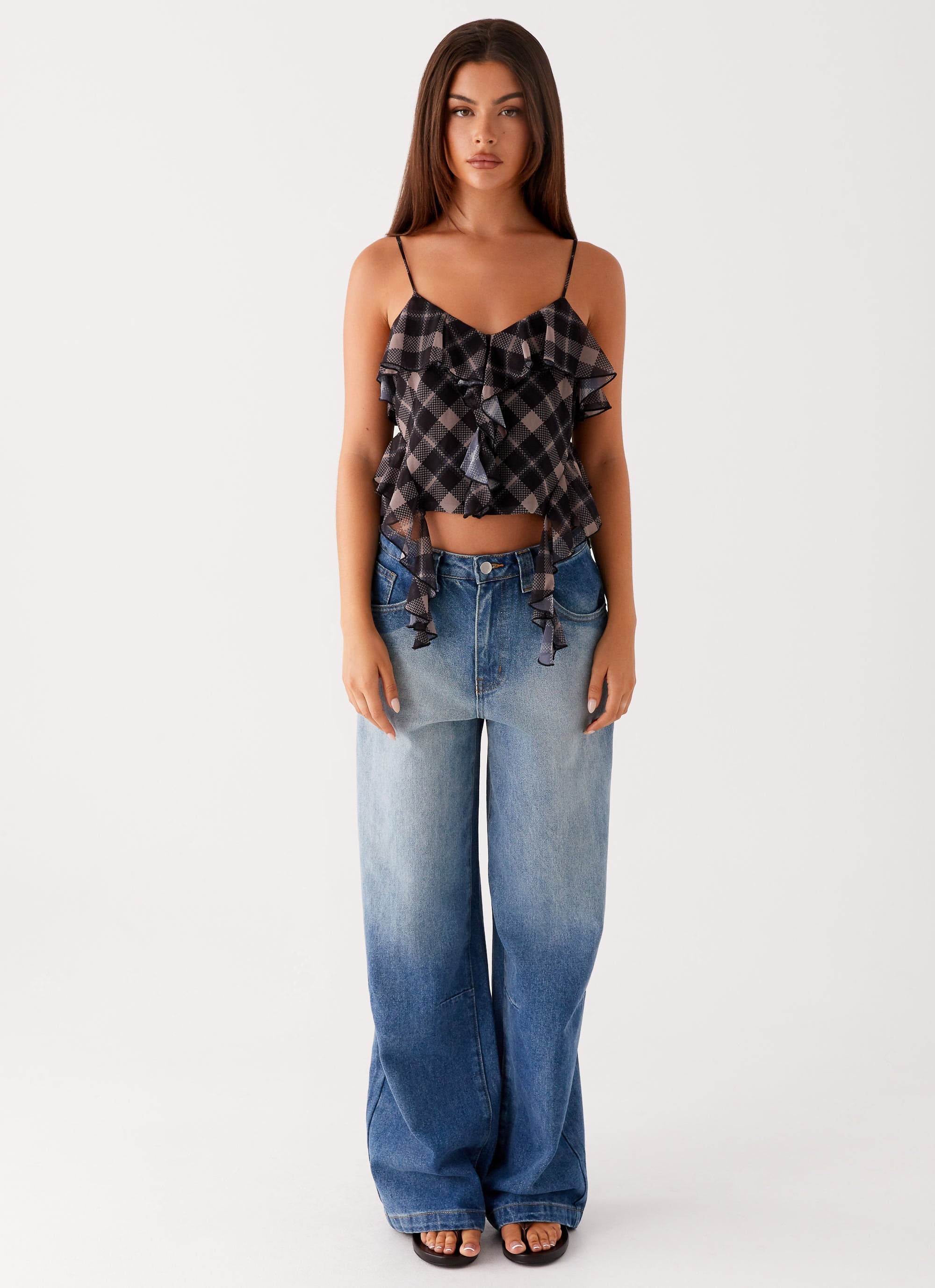 Jessie Cami Top - Taupe Check