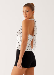 Let's Pretend Halterneck Top - White Polka Dot