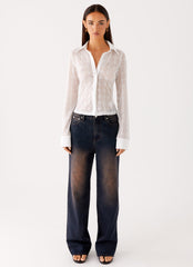 Loui Lace Long Sleeve Top - White