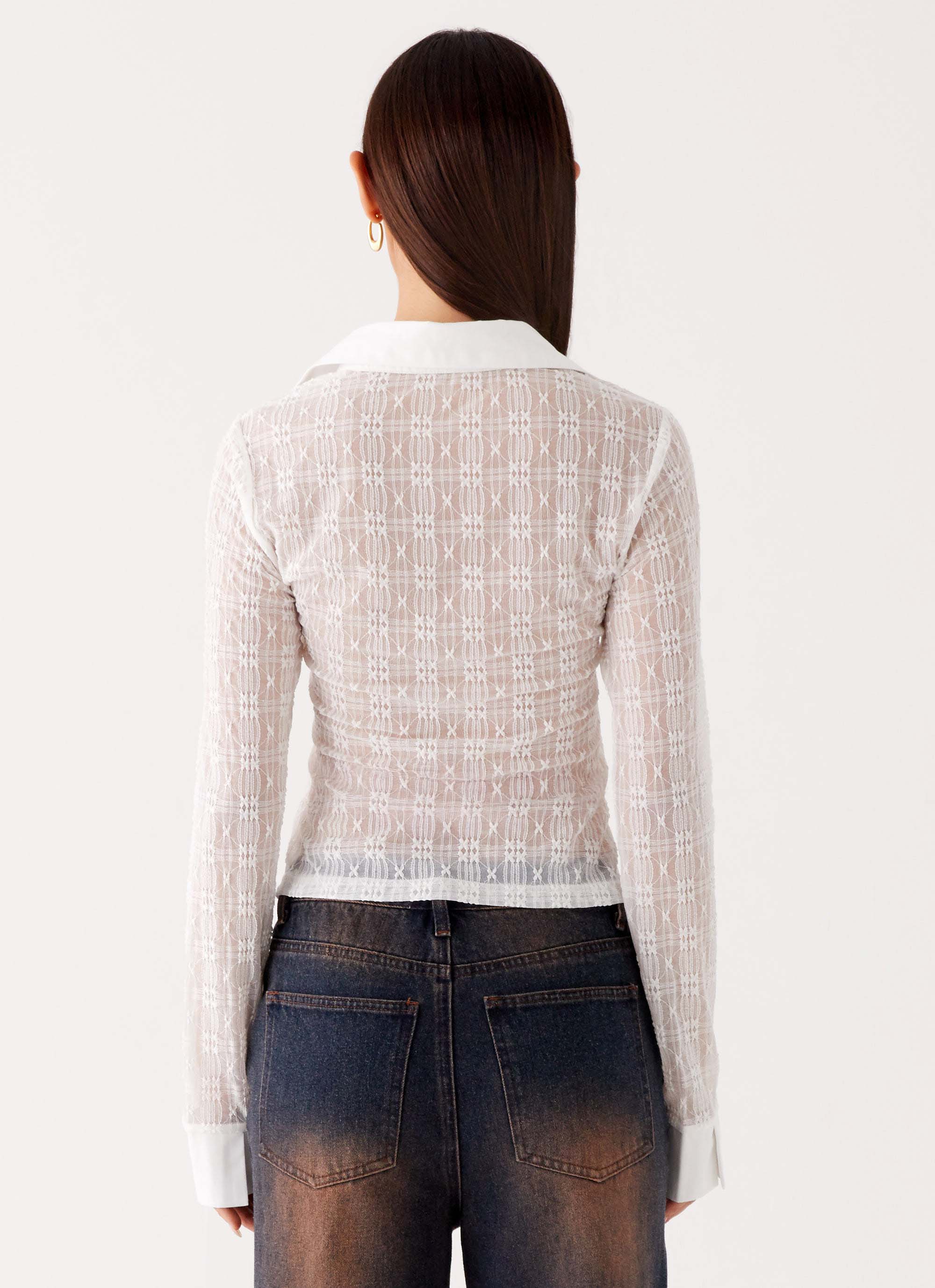 Loui Lace Long Sleeve Top - White