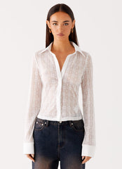 Loui Lace Long Sleeve Top - White