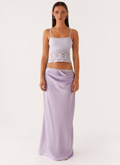 Nancy Lace Satin Maxi Skirt - Lilac