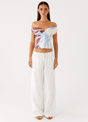 Ozella Off Shoulder Top - Bloom Wave Print