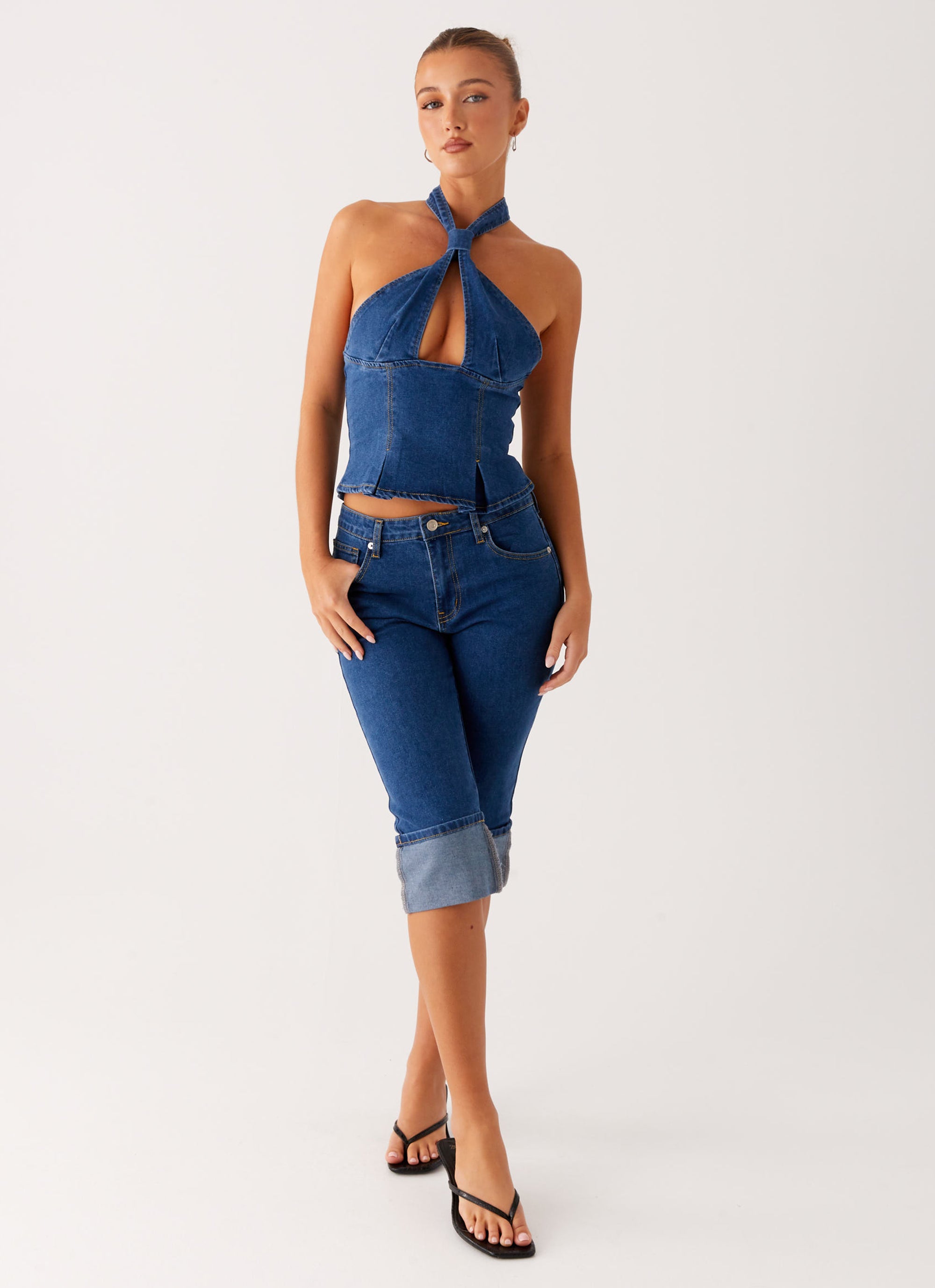 Saylor Halter Denim Top - Indigo