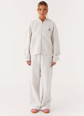 Signature Double Zip Up Hoodie - Grey