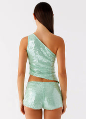 Travis Sequin Mini Shorts - Sage